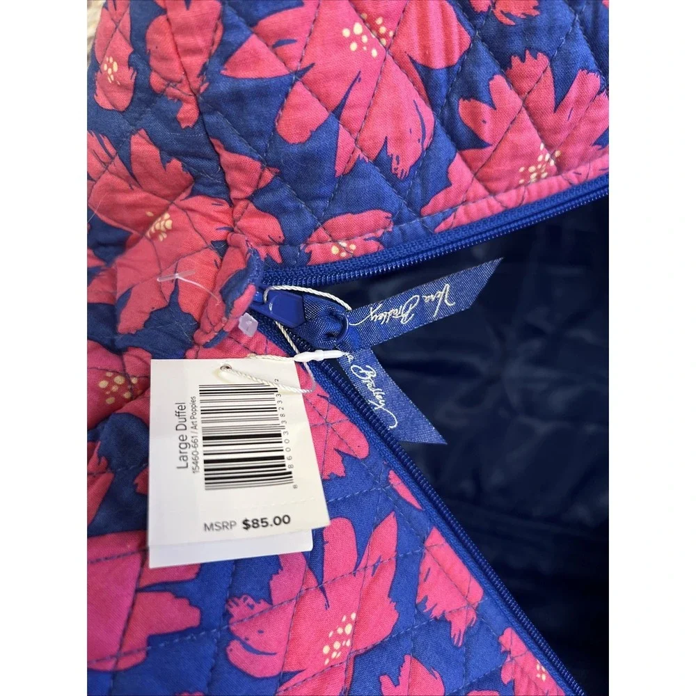 Vera Bradley New Large Duffel Bag Blue Pink Floral 2 Handles Quilt $85 Zip‎